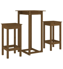 Ensemble de bar 3 pcs Marron miel Bois de pin massif