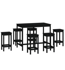 Ensemble de bar 7 pcs Noir Bois de pin massif