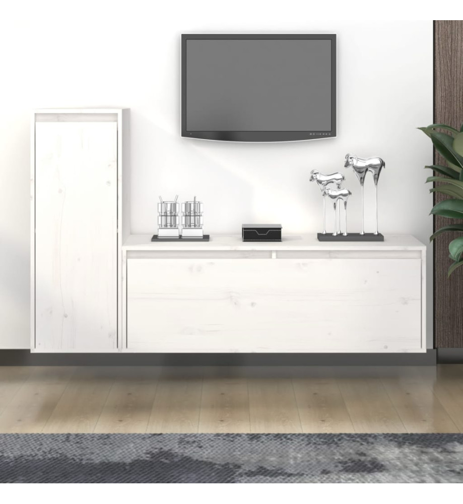 Meubles TV 2 pcs Blanc Bois massif de pin