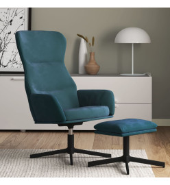 Chaise de relaxation avec tabouret Bleu Velours