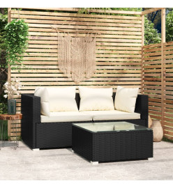 Salon de jardin 3 pcs avec coussins Noir Résine tressée