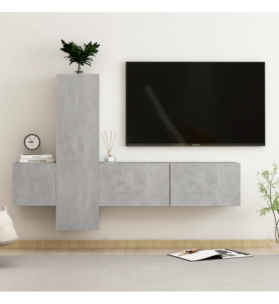 Ensemble de meubles TV 3 pcs Gris béton Aggloméré