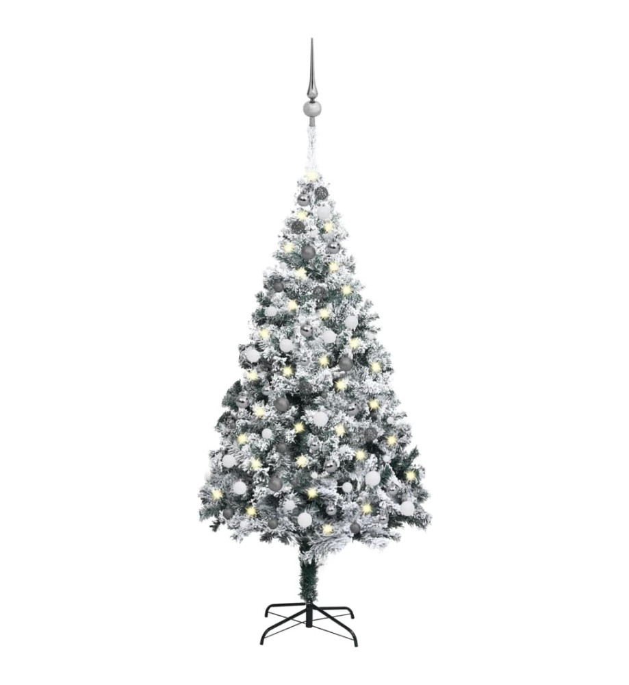 Arbre de Noël artificiel pré-éclairé et boules vert 210 cm PVC