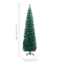 Sapin de Noël artificiel mince pré-éclairé et boules vert 180cm