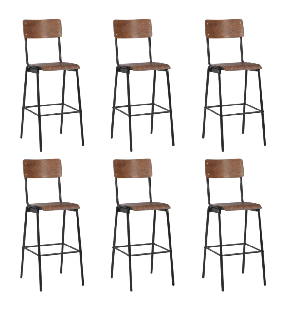 Chaises de bar lot de 6 contreplaqué solide et acier