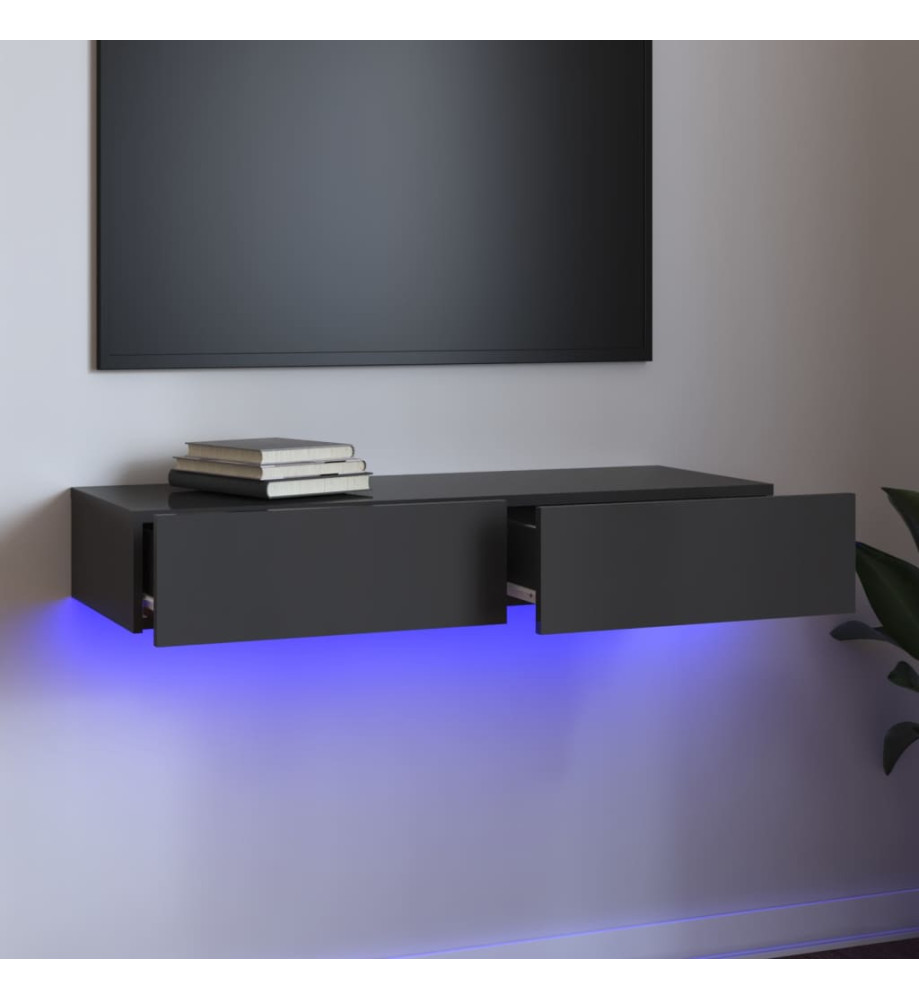 Meuble TV avec lumières LED Gris brillant 90x35x15,5 cm