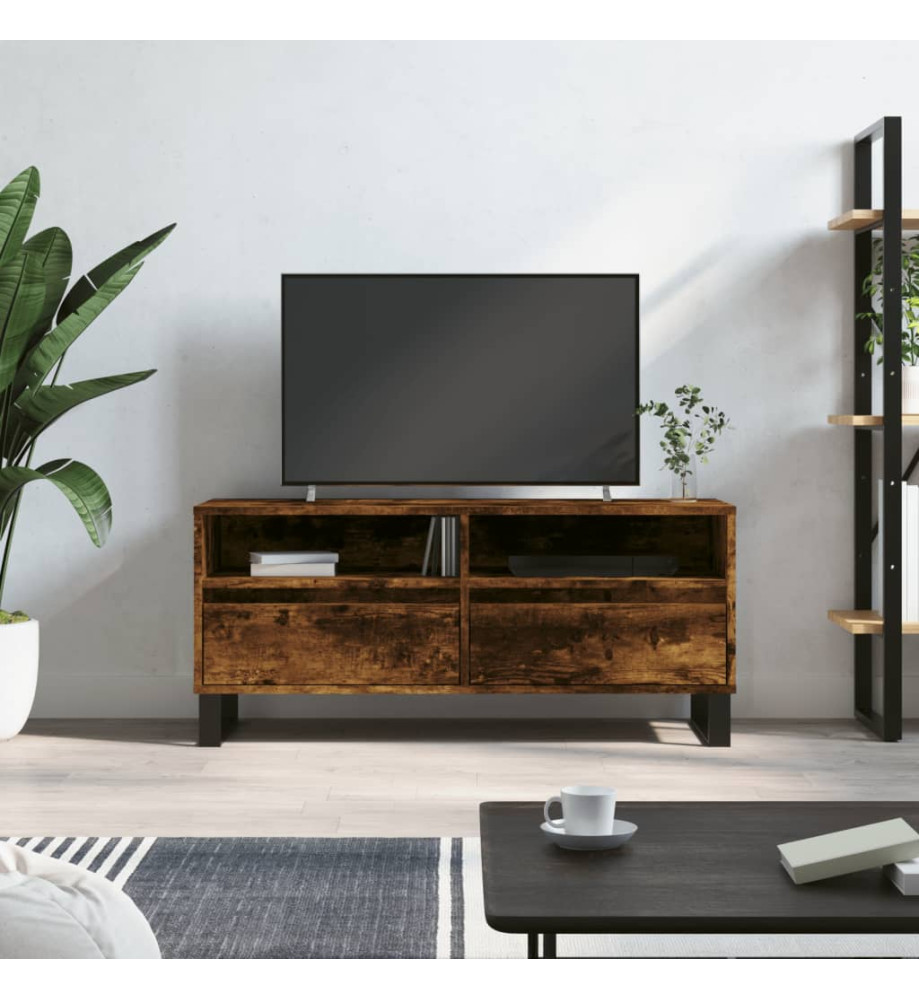 Meuble TV chêne fumé 100x34,5x44,5 cm bois d'ingénierie