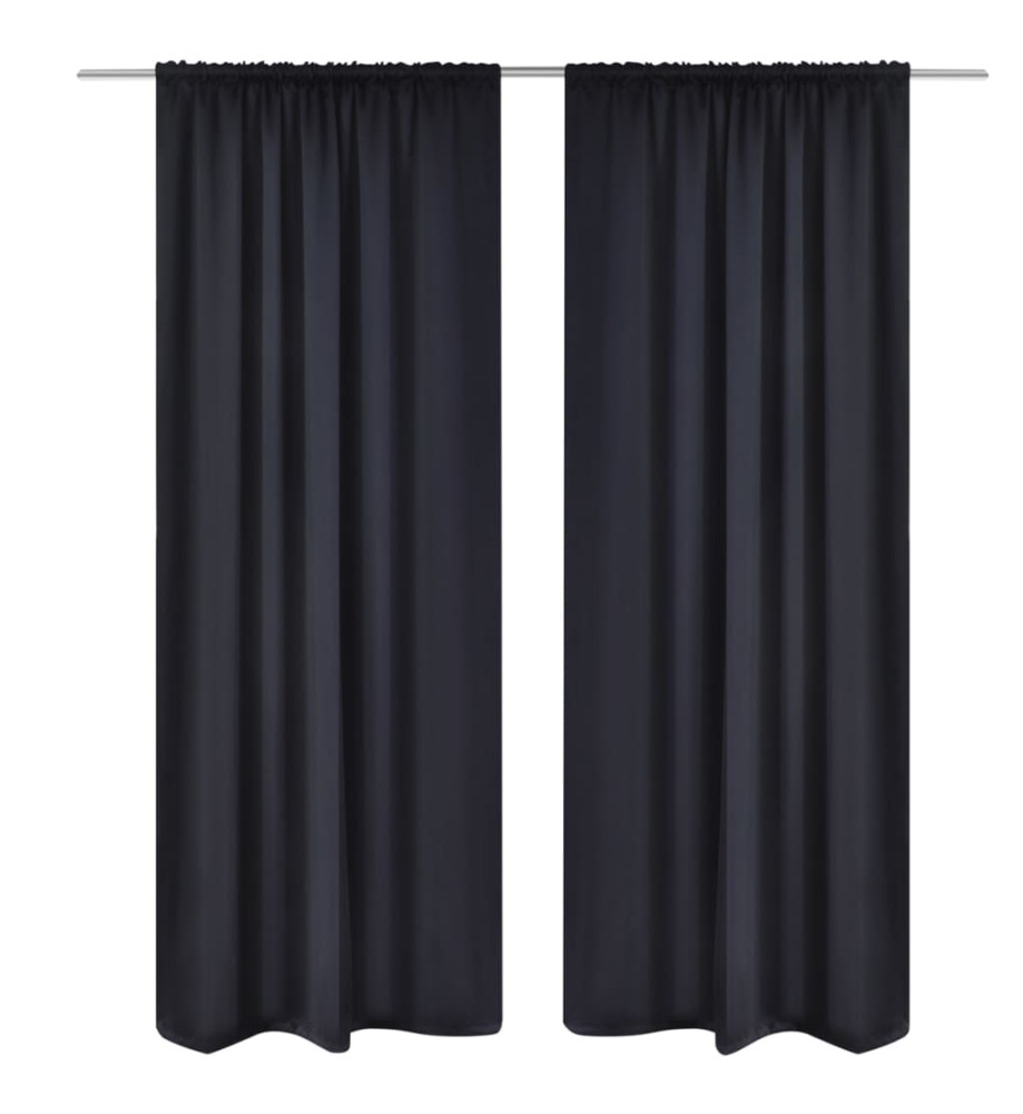 2 pcs Rideau Blackout Occultant Noir Tête à Fente 135 x 245 cm