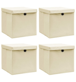 Boîtes de rangement à couvercles 4 pcs Crème 32x32x32 cm Tissu