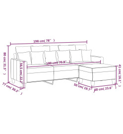 Canapé à 3 places avec repose-pieds Noir 180 cm Tissu