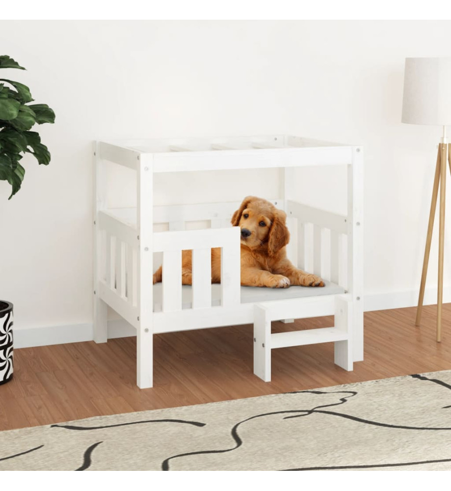 Lit pour chien Blanc 75,5x63,5x70 cm Bois de pin solide