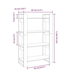 Bibliothèque/Séparateur de pièce Noir 80x35x125 cm Pin massif