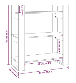 Bibliothèque/Séparateur de pièce Noir 80x35x91 cm Pin solide