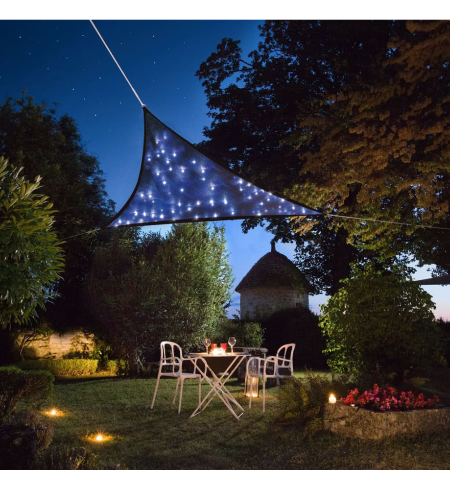 Perel Voile d'ombrage LED intégré Ciel étoilé Triangle 3,6m Bleu foncé