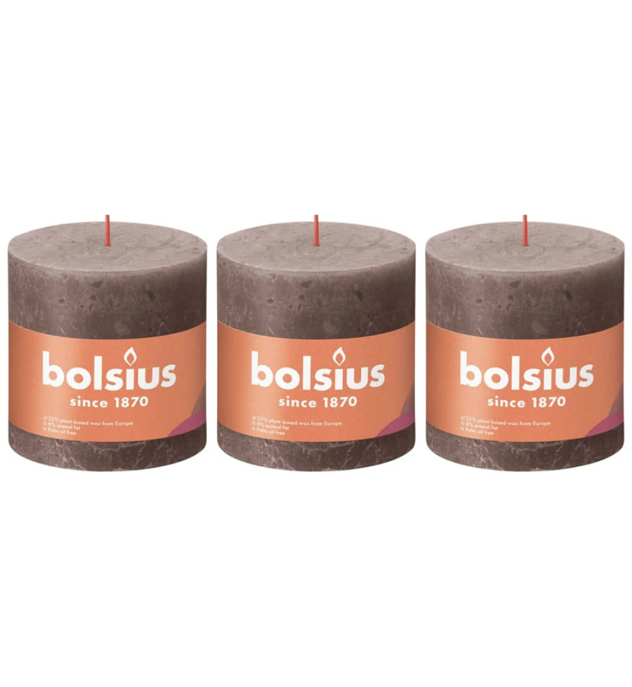 Bolsius Bougies pilier rustiques Shine 3 pcs 100x100 mm Taupe rustique