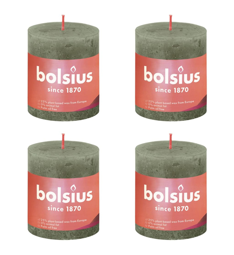 Bolsius Bougies pilier rustiques Shine 4 pcs 80x68 mm Vert olive