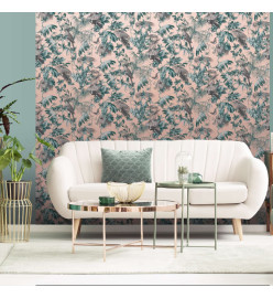 DUTCH WALLCOVERINGS Papier peint Feuilles et oiseaux Vert et rose