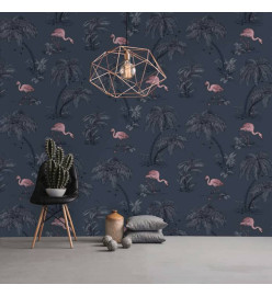 DUTCH WALLCOVERINGS Papier peint Flamant Bleu pétrole