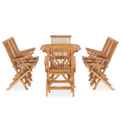 Mobilier à dîner d'extérieur pliable 9 pcs Bois solide de teck