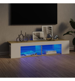 Meuble TV avec lumières LED blanc et chêne sonoma 135x39x30 cm