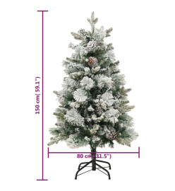 Sapin de Noël pré-éclairé avec neige floquée/cônes 150cm PVC/PE