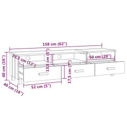 Meuble TV HAMAR Gris clair 158x40x40 cm Bois massif de pin