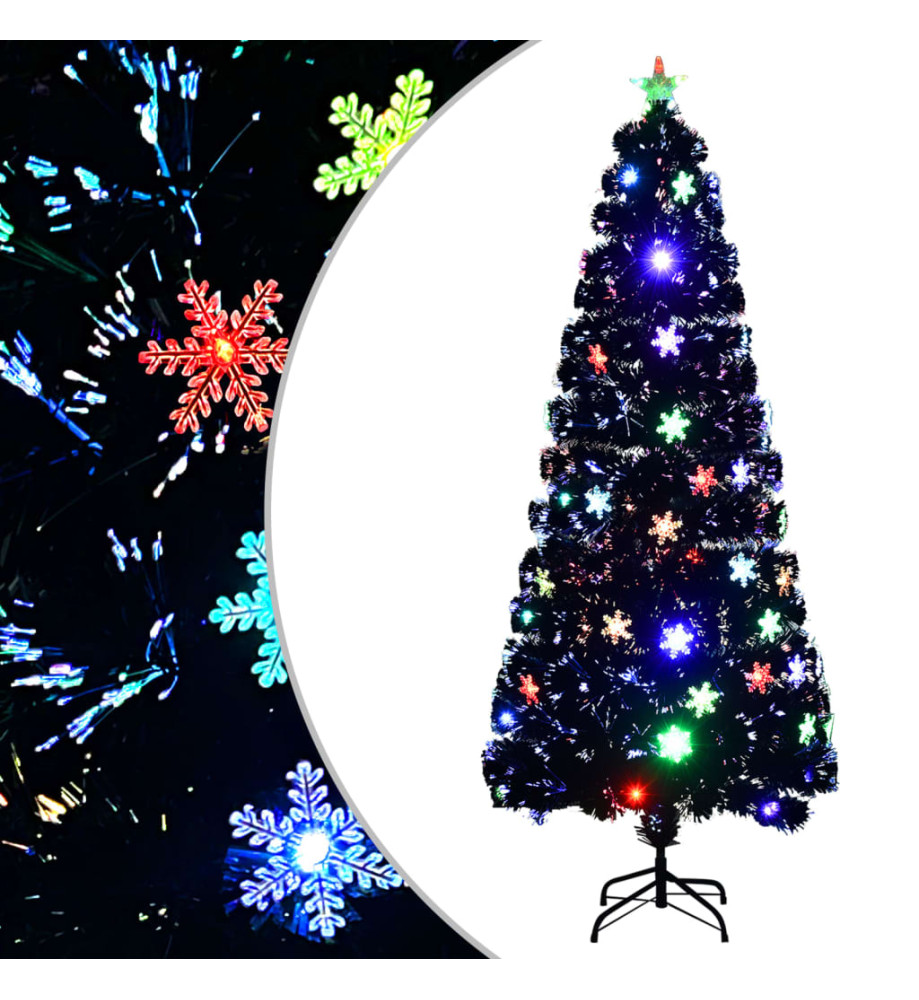 Sapin de Noël et flocons de neige LED Noir 210 cm Fibre optique