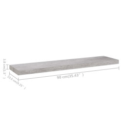 Étagère murale flottante Gris béton 90x23,5x3,8 cm MDF