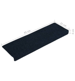 Tapis d'escalier 15 pcs Tissu aiguilleté 65x21x4 cm Bleu