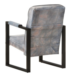 Fauteuil 60x75x90 cm Gris Cuir de chèvre véritable