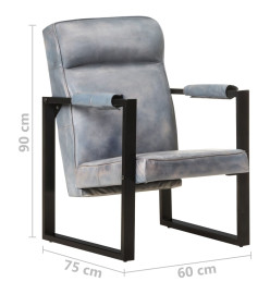 Fauteuil 60x75x90 cm Gris Cuir de chèvre véritable