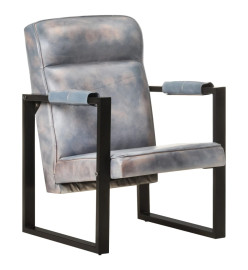 Fauteuil 60x75x90 cm Gris Cuir de chèvre véritable