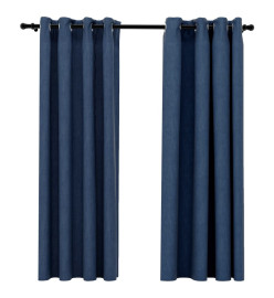 Rideaux occultants Aspect lin avec œillets 2 pcs Bleu 140x175cm