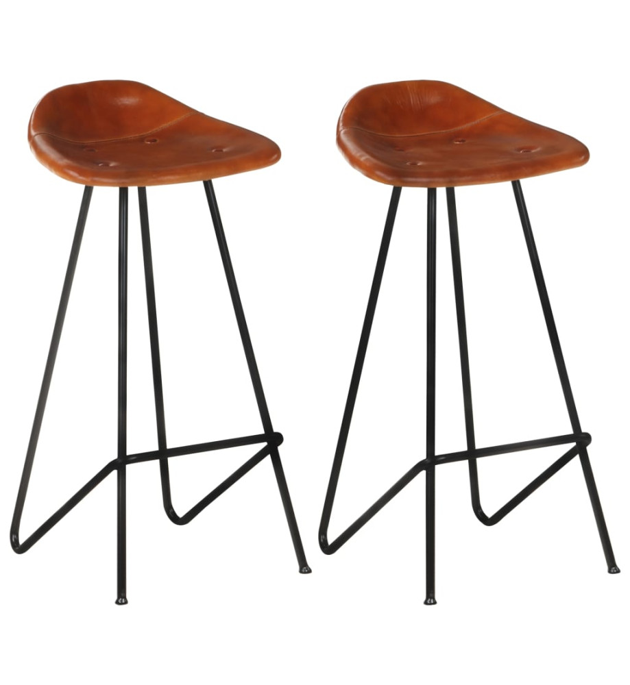 Tabourets de bar lot de 2 marron cuir véritable