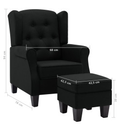 Fauteuil avec repose-pied Noir Tissu