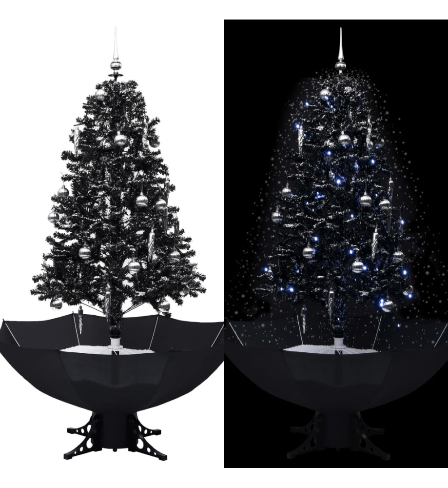 Arbre de Noël neigeux avec base de parapluie Noir 170 cm PVC