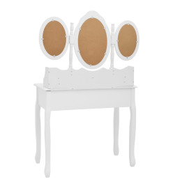 Coiffeuse avec tabouret et miroir pliable en 3 Blanc