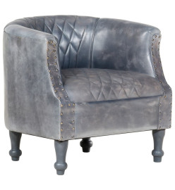 Fauteuil tube Gris 62x58x65 cm Cuir véritable