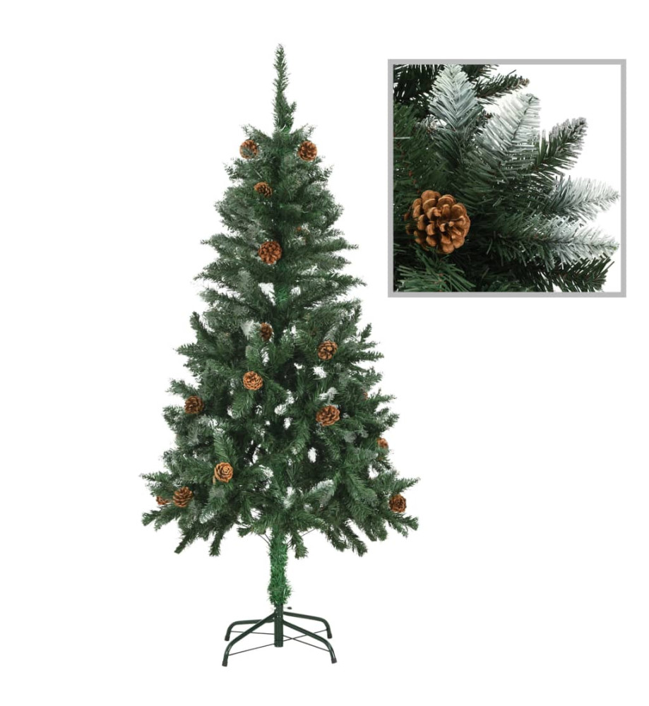 Sapin de Noël avec pommes de pin et paillettes blanches 150 cm