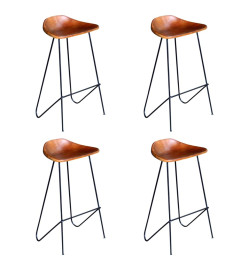 Chaises de bar lot de 4 marron cuir véritable