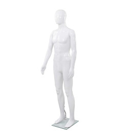 Mannequin homme corps complet base verre Blanc brillant 185 cm