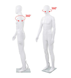 Mannequin homme corps complet base verre Blanc brillant 185 cm