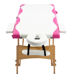 Table de massage pliable 2 zones Bois Blanc et rose