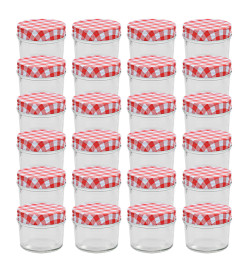 24 pcs Pots à confiture Couvercles blanc et rouge Verre 110 ml