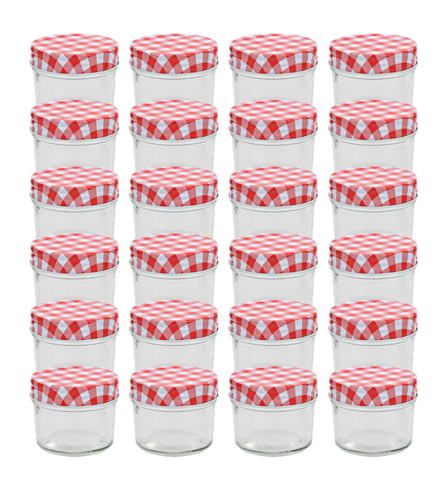 24 pcs Pots à confiture Couvercles blanc et rouge Verre 110 ml