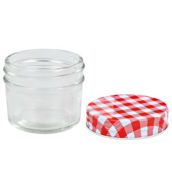 24 pcs Pots à confiture Couvercles blanc et rouge Verre 110 ml