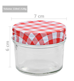 24 pcs Pots à confiture Couvercles blanc et rouge Verre 110 ml