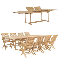 Meuble à dîner de jardin 9 pcs 180-280x100x75 cm Teck massif