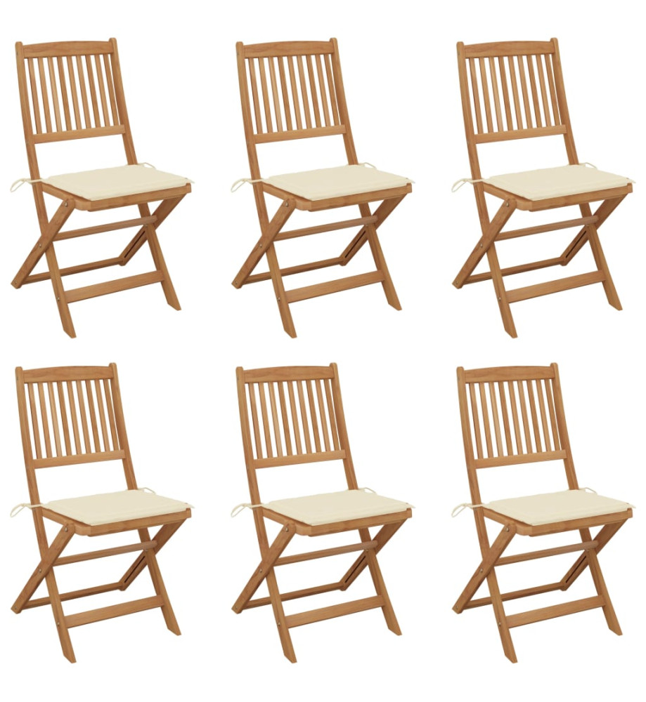 Chaises pliables de jardin 6 pcs avec coussins Bois d'acacia