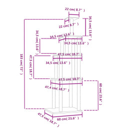 Arbre à chat avec griffoirs en sisal gris clair 183 cm